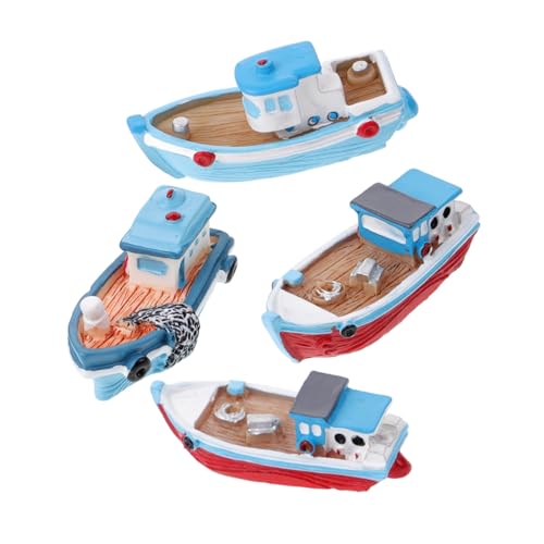 ORFOFE 4 Stück Fischerbootverzierungen Seefischerboote Spielzeug für den Strand -Ornamente offic cutermesserser Boat Spielzeug Piratenschiff Mini-Boot-Ornament Schrankdekoration Harz von ORFOFE