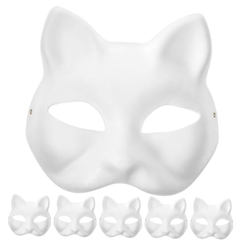 ORFOFE 6 Stück Unbemalte Katzenmasken Aus Katzenformmasken Für Kostümparty Cosplay Und Halloween Leere Masken Zum Bemalen Und Gestalten von ORFOFE