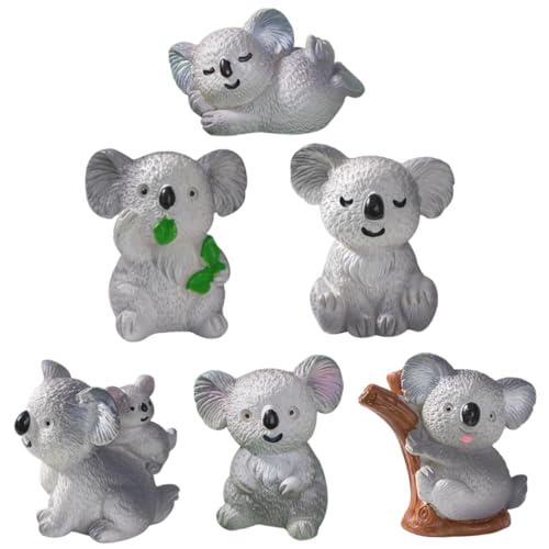 ORFOFE 6St Mini-Koala-Statue aus Harz autodeko gartenfigur gartendekofiguren tortendeko Einschulung Die Koala-Skulptur Koala-Miniaturfiguren Miniatur-Tierschmuck Mini-Ornament Grey von ORFOFE