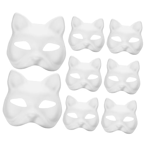 ORFOFE 8St Zellstoff-Blank-Maske Katzengesicht Tiermasken aus weißem Papier unbemalte Masken DIY-Cosplay-Maske halloween masken halloweenmaske Maskerade Katzenmaske katze gesichtsmaske von ORFOFE