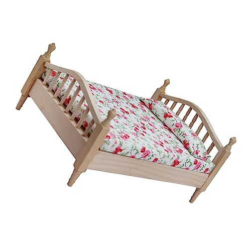 ORFOFE 12 Doppelbett Schlafzimmer öbel Für Puppenhaus Dekoration Blumenmuster Bed Decor von ORFOFE