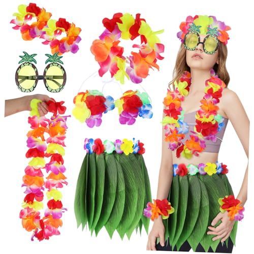 ORFOFE Hawaiian Kostüm Set Leaf Grass Rock mit Armbändern Kopfband Ananasbrille Tropische Luau Party Sommer Strand Zubehör ORFOFE Hawaiian Kostüm Set Leaf Grass Rock mit Armbändern Kopfband Ananasbrille Tropische Luau Party Sommer Strand Zubehör von ORFOFE