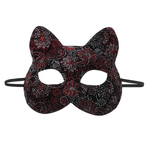 ORFOFE Katzenmaske Wolfsmaske Maskenball Mädchen Maskerade Maske Katzen-maskerade-maske Tanzparty-maske Halbe Fuchsmaske Kitsune-fuchs-maske Halloween-tiermaske Tiermasken Rot Pvc von ORFOFE