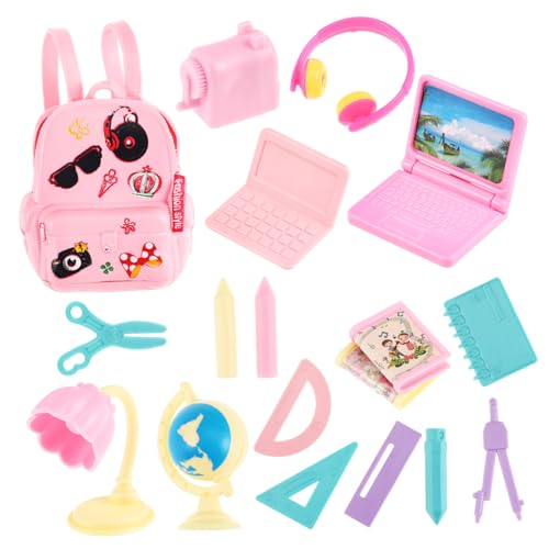 ORFOFE 1 Set Mini Schulbedarf Für Puppen Mini Rucksäcke Und Miniatur Computer Zubehör Für Puppenhaus 18 Teiliges Set Aus PVC Zufälligen Farben von ORFOFE