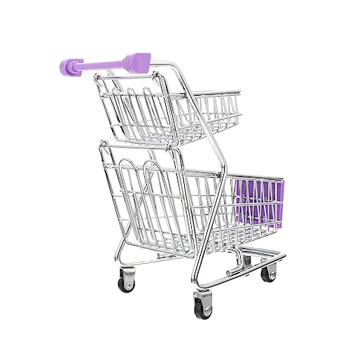 ORFOFE Mini-einkaufswagen Puppenwagen Kinderwagen Für Kleinkinder Spielzeuge Miniatur Spielzeug-einkaufswagen Einkaufswagen Auf Rädern Zubehör Für Babypuppen Tischwagen Abs Violett von ORFOFE