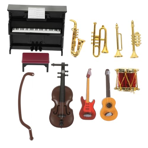 ORFOFE 11 Teiliges Miniatur Musikinstrumente Set Für Puppenhaus Niedliche Dekoration Und Zubehör Für Miniatur Gitarre Klavier Trommel Und Mehr von ORFOFE