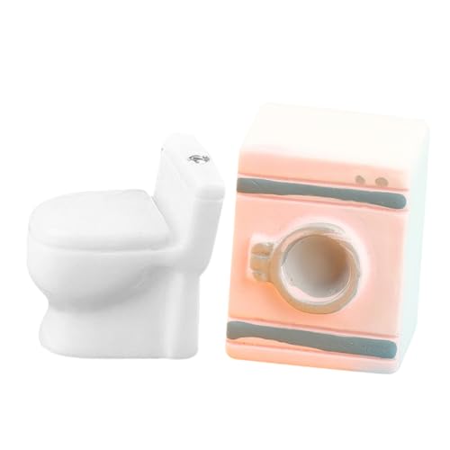 ORFOFE Miniatur Waschmaschine Und WC Modell Für Puppenhaus 2 Teiliges Set Aus Waschmaschine Und Toilette Perfekte Miniatur Accessoires Für Die Puppenhaus Dekoration Und Rollenspiele von ORFOFE