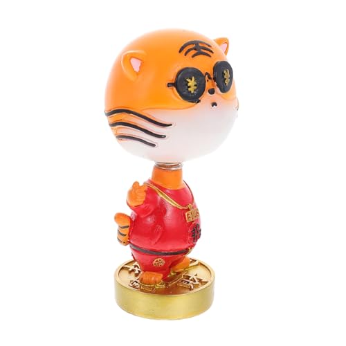 ORFOFE Tiger-Wackelkopf-Ornament Souvenirs für das ganze Jahr Autodekoration Cartoon-Tiger-Handwerk Tiger-Schmuck car Decoration Auto Dekoration Tigerpuppe basteln Harz-Tiger-Handwerk rot von ORFOFE