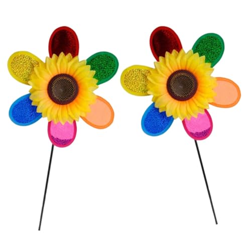 ORFOFE Windrad für den Innenbereich Stifträder Sonnenblumen Windspiele Bunte Blumen Rasen Windmühle für den Garten Windräder Windräder Regenbogen Windmühlen Erdspieße Ornament für Balkon von ORFOFE