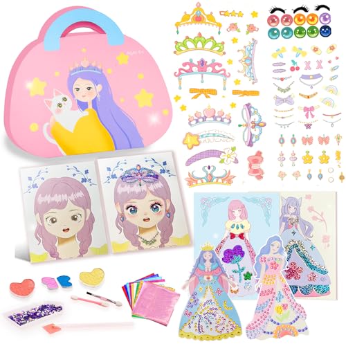 4 in 1 Geschenke für Mädchen, Folienkunst & Diamond Kunst Painting Bücher, Make-up-Spiel auf Papier - Basteln Mädchen 8 Jahre, DIY Prinzessin Kreativ Set für Kinder ab 6 7 8 9 10 11 12 Jahre von ORIENTAL CHERRY