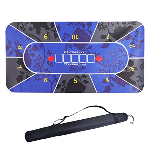 ORIENTOOLS Pokermatte Pokerteppich, Deluxe Pokertuch, Tragbare Gummi Pokerauflage, für 10 Spieler zum Kartenspiele, mit Tragetasche，90 x 180 x 0,2 cm (blau) von ORIENTOOLS