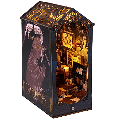 OROMYO DIY Book Nook Set Puzzle 3D Holz Gewächshaus Bücher aus Holz mit LED-Licht und Beschreibung in Englisch Set Puppenhaus Miniatur, geeignet für Personen ab 14 Jahren (Detektivagentur) von OROMYO