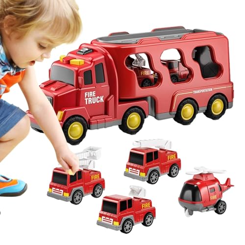 ORTUH Spielzeug-Baufahrzeuge, BAU-Autotransporter-Spielzeugset - 5-in-1-Trägheits-Konstruktionsspielzeug-Set Auto | Beleuchtete echte Soundeffekte Stadtverkehrsfahrzeugmodelle für zu Hause von ORTUH