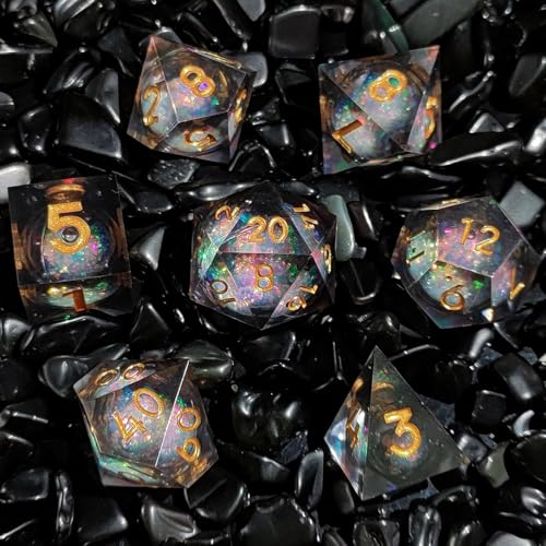 ORUZA 7 Stück Polyedrische Würfel Set Liquid Core Würfel D4 D6 D8 D10 D12 D20 D% DND Würfel für Dungeons and Dragons RPG MTG Pathfinder Rollenspiele Spielwürfel von ORUZA