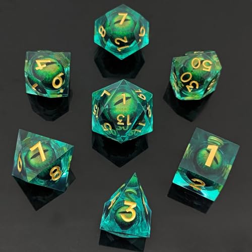 ORUZA 7 Stück Drachenauge Polyedrische Harz Spielwürfel DND Würfel Set D&D Würfel für Dungeons and Dragons RPG MTG Pathfinder Rollenspiel D4 D6 D8 D10 D% D12 D20 von ORUZA