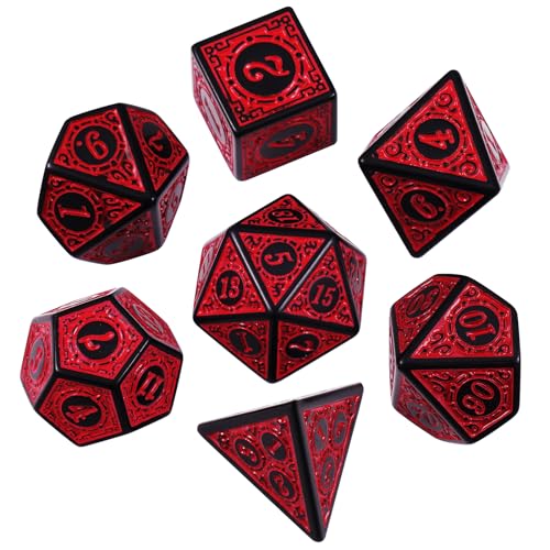 ORUZA 7 Stück DND Würfel Set Gravurmuster Polyedrische DND Würfel Set Rote D&D Würfel Set für Dungeon and Dragons MTG RPG Tischspiele Rollenspiel Würfel von ORUZA