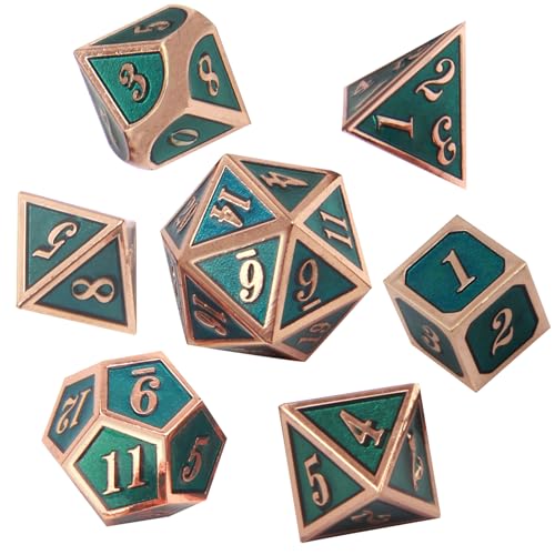 ORUZA 7 Stück DND Metall Würfel Set Kupfergrün Polyedrische Würfel Set D&D Würfel Set für Dungeons und Dragons RPG MTG TTRPG Pathfinder Rollenspiele Tischspiele Würfel von ORUZA