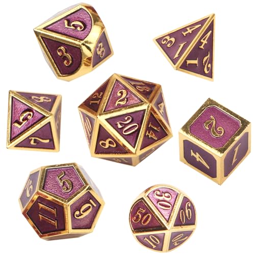 ORUZA 7 Stück DND Metall Würfel Set Lila Polyedrische Würfel Set D&D Würfel Set für Dungeons und Dragons RPG MTG TTRPG Pathfinder Rollenspiele Tischspiele Würfel von ORUZA