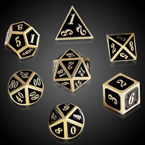 ORUZA 7 Stück DND Metall Würfel Set Schwarz Polyedrische Würfel Set D&D Würfel Set für Dungeons und Dragons RPG MTG TTRPG Pathfinder Rollenspiele Tischspiele Würfel von ORUZA