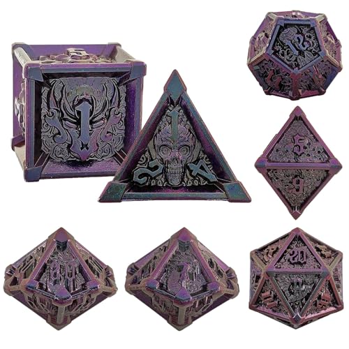 ORUZA 7 Stück DND Metall Würfel Set Polyedrische Würfel Set D&D, Metall Spielwürfel für Dungeons und Dragons RPG MTG TTRPG Pathfinder Rollenspiele Tischspiele Würfel von ORUZA