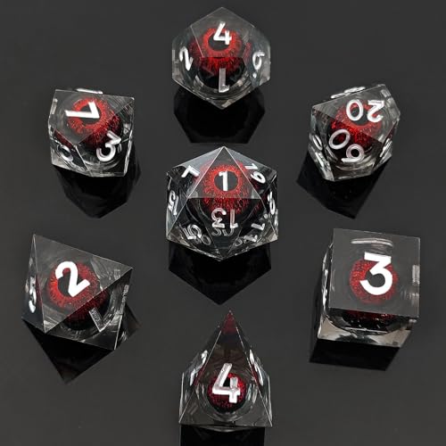 ORUZA 7 Stück Drachenauge Polyedrische Harz Spielwürfel DND Würfel Set D&D Würfel für Dungeons and Dragons RPG MTG Pathfinder Rollenspiel D4 D6 D8 D10 D% D12 D20 von ORUZA