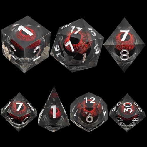 ORUZA 7 Stück Drachenauge Polyedrische Harz Spielwürfel DND Würfel Set D&D Würfel für Dungeons and Dragons RPG MTG Pathfinder Rollenspiel D4 D6 D8 D10 D% D12 D20 von ORUZA