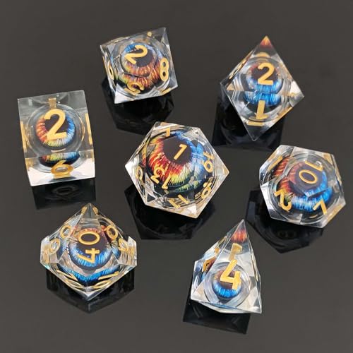 ORUZA 7 Stück Drachenauge Polyedrische Harz Spielwürfel DND Würfel Set D&D Würfel für Dungeons and Dragons RPG MTG Pathfinder Rollenspiel D4 D6 D8 D10 D% D12 D20 von ORUZA