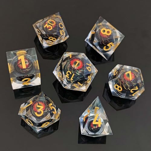 ORUZA 7 Stück Drachenauge Polyedrische Harz Spielwürfel DND Würfel Set D&D Würfel für Dungeons and Dragons RPG MTG Pathfinder Rollenspiel D4 D6 D8 D10 D% D12 D20 von ORUZA