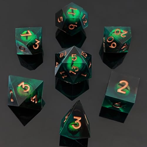 ORUZA 7 Stück Drachenauge Polyedrische Harz Spielwürfel DND Würfel Set D&D Würfel für Dungeons and Dragons RPG MTG Pathfinder Rollenspiel D4 D6 D8 D10 D% D12 D20 von ORUZA