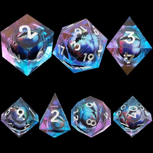 ORUZA 7 Stück Drachenauge Polyedrische Harz Spielwürfel DND Würfel Set D&D Würfel für Dungeons and Dragons RPG MTG Pathfinder Rollenspiel D4 D6 D8 D10 D% D12 D20 von ORUZA