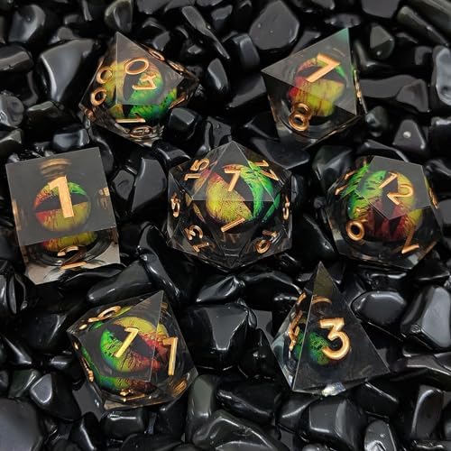 ORUZA 7 Stück Drachenauge Polyedrische Harz Spielwürfel DND Würfel Set D&D Würfel für Dungeons and Dragons RPG MTG Pathfinder Rollenspiel D4 D6 D8 D10 D% D12 D20 von ORUZA