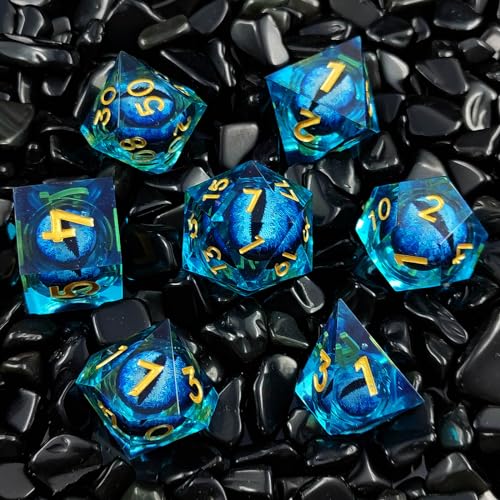 ORUZA 7 Stück Drachenauge Polyedrische Harz Spielwürfel DND Würfel Set D&D Würfel für Dungeons and Dragons RPG MTG Pathfinder Rollenspiel D4 D6 D8 D10 D% D12 D20 von ORUZA