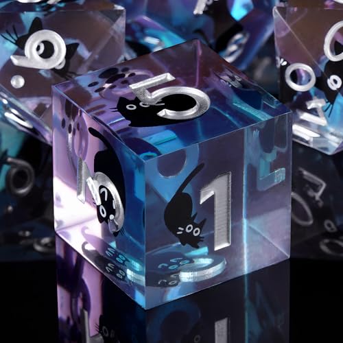 ORUZA 7 Stück DND Polyedrische Harz Würfel, D&D Katze Würfel Set, Harz Scharfe Kante Spielwürfel für Dungeons and Dragons RPG MTG Pathfinder Rollenspiel ORUZA 7 Stück DND Polyedrische Harz Würfel, D&D Katze Würfel Set, Harz Scharfe Kante Spielwürfel für Dungeons and Dragons RPG MTG Pathfinder Rollenspiel von ORUZA