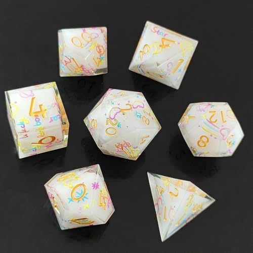 ORUZA 7 Stück Polyedrische Harz Würfel, DND Würfel Set, Harz Scharfe Kante Würfel Polyedrische für Dungeons and Dragons RPG MTG Pathfinder Rollenspiel Würfel (Graffiti) von ORUZA