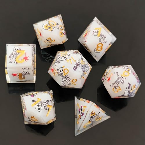 ORUZA 7 Stück Polyedrische Harz Würfel, DND Würfel Set, Harz Scharfe Kante Würfel Polyedrische für Dungeons and Dragons RPG MTG Pathfinder Rollenspiel Würfel von ORUZA