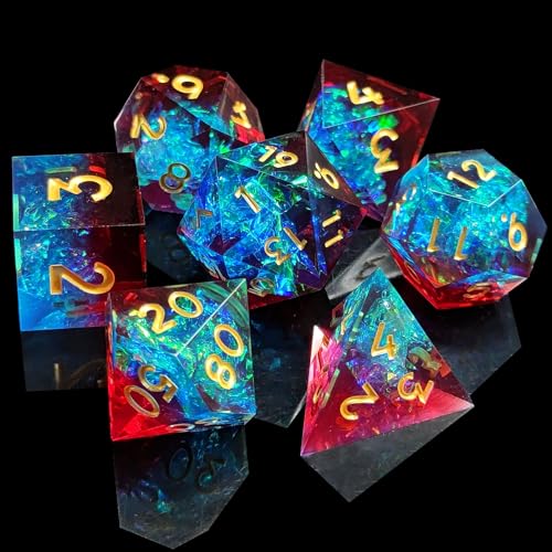 ORUZA 7 Stück Polyedrische Würfel Set DND Würfel D4 D6 D8 D10 D% D12 D20 Handgefertigt Kunstharz Würfel für Dungeons and Dragons RPG MTG Pathfinder Rollenspiele Spielwürfel von ORUZA