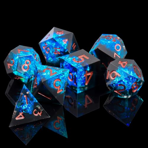 ORUZA 7 Stück Polyedrische Würfel Set DND Würfel D4 D6 D8 D10 D% D12 D20 Handgefertigt Kunstharz Würfel für Dungeons and Dragons RPG MTG Pathfinder Rollenspiele Spielwürfel von ORUZA