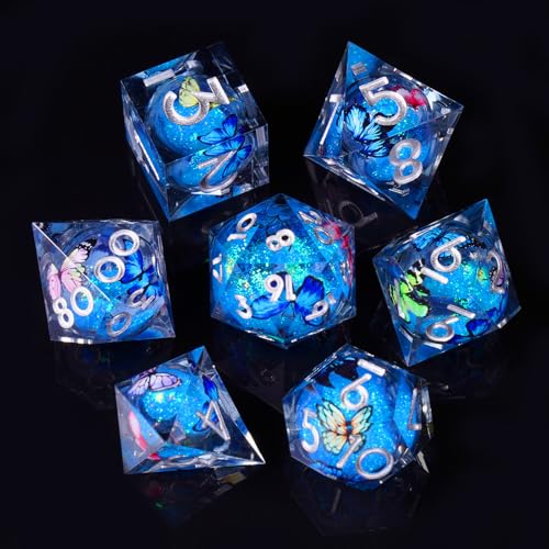 ORUZA 7 Stück Polyedrische Würfel Set Liquid Core Würfel D4 D6 D8 D10 D12 D20 D% DND Würfel für Dungeons and Dragons RPG MTG Pathfinder Rollenspiele Spielwürfel (Blau) von ORUZA