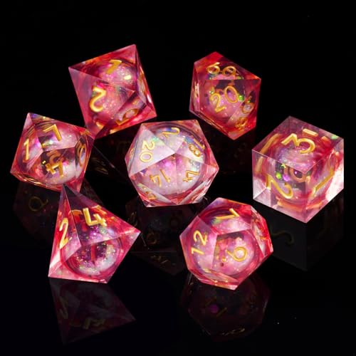 ORUZA 7 Stück Polyedrische Würfel Set Liquid Core Würfel D4 D6 D8 D10 D12 D20 D% DND Würfel für Dungeons and Dragons RPG MTG Pathfinder Rollenspiele Spielwürfel von ORUZA