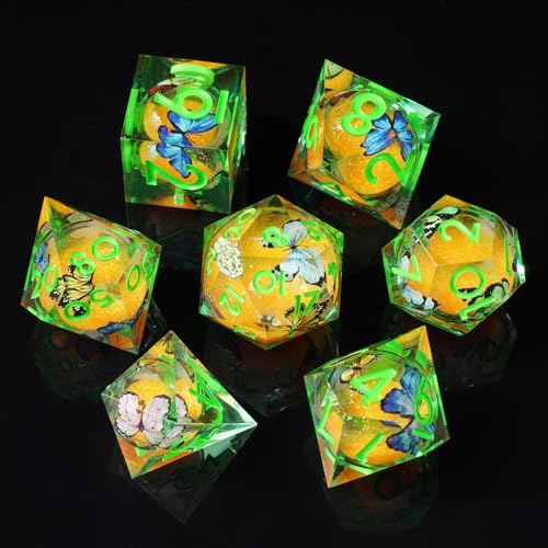 ORUZA 7 Stück Polyedrische Würfel Set Liquid Core Würfel Schmetterling D4 D6 D8 D10 D12 D20 D% DND Würfel für Dungeons and Dragons RPG MTG Pathfinder Rollenspiele Spielwürfel von ORUZA