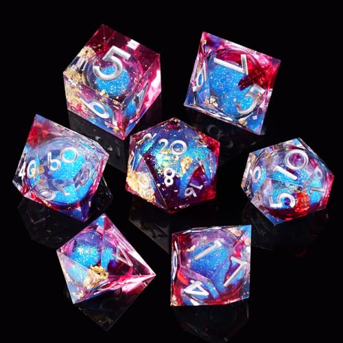 ORUZA 7 Stück Polyedrische Würfel Set Liquid Core Würfel Schmetterling D4 D6 D8 D10 D12 D20 D% DND Würfel für Dungeons and Dragons RPG MTG Pathfinder Rollenspiele Spielwürfel von ORUZA