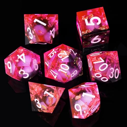 ORUZA 7 Stück Polyedrische Würfel Set Liquid Core Würfel Schmetterling D4 D6 D8 D10 D12 D20 D% DND Würfel für Dungeons and Dragons RPG MTG Pathfinder Rollenspiele Spielwürfel von ORUZA