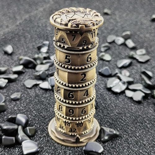 ORUZA 7-in-1 DND Würfel Set, Bronze Roulette Würfel Pagode für DND Würfel Set für D&D RPG MTG Warhammer 40K Sci-Fi, Krieg Thema Tabletop Spiele von ORUZA