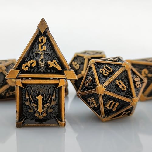 ORUZA 7 Stück DND Metall Würfel Set Polyedrische Würfel Set D&D, Metall Spielwürfel für Dungeons und Dragons RPG MTG TTRPG Pathfinder Rollenspiele Tischspiele Würfel (AltesGold) von ORUZA