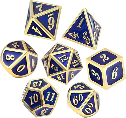 ORUZA 7 Stück DND Metall Würfel Set Blau Polyedrische Würfel Set D&D Würfel Set für Dungeons und Dragons RPG MTG TTRPG Pathfinder Rollenspiele Tischspiele Würfel von ORUZA