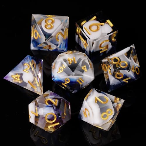 ORUZA 7 Stück Polyedrische Harz Würfel, DND Würfel Set, Harz Scharfe Kante Würfel Polyedrische für Dungeons and Dragons RPG MTG Pathfinder Rollenspiel Würfel von ORUZA