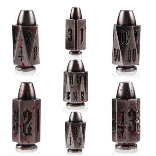 ORUZA Metall Bullet DND Würfelset, 6 Stück Polyedrische Würfel, Altsilber Bullet Würfel für Dungeons and Dragons Warhammer 40K, D&D, RPG, Krieg Kriminalität Tischspiele von ORUZA