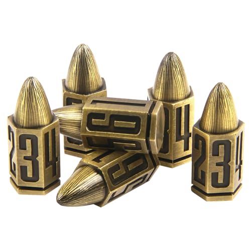 ORUZA Metall Bullet DND Würfelset, 6 Stück Polyedrische Würfel, Bullet Würfel für Dungeons and Dragons Warhammer 40K, D&D, Sci-Fi, Krieg Kriminalität Tischspiele von ORUZA