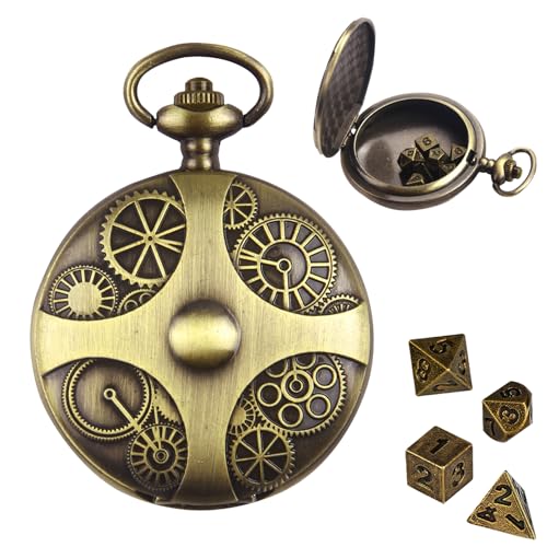 ORUZA Mini DND Würfel Set, 7 Stück Polyedrische D&D Würfel mit Bronze Metall Taschenuhrgehäuse Dungeons and Dragons RPG MTG Rollenspiele Tischspiele Würfel von ORUZA