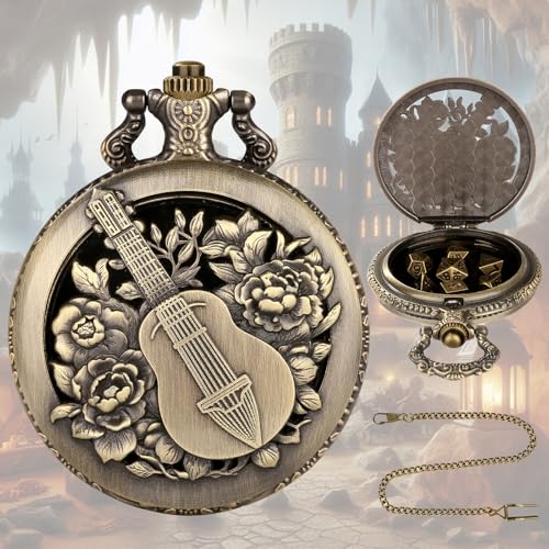 ORUZA Mini DND Würfel Set, 7 Stück Polyedrische D&D Würfel mit Metall Geschnitztes Blume Taschenuhrgehäuse Dungeons and Dragons RPG MTG Rollenspiele Tischspiele Würfel von ORUZA